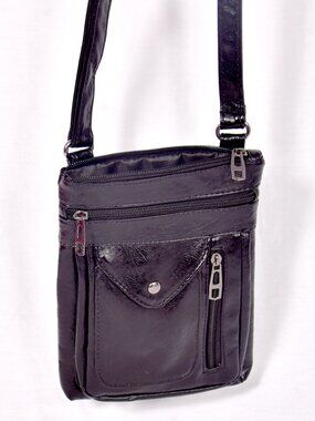 Women's Black Leather Cross Body Purse